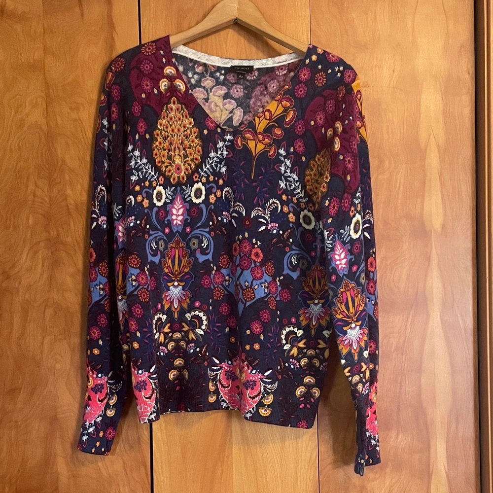 Talbots Floral Cashmere Sweater in Blue and Pink